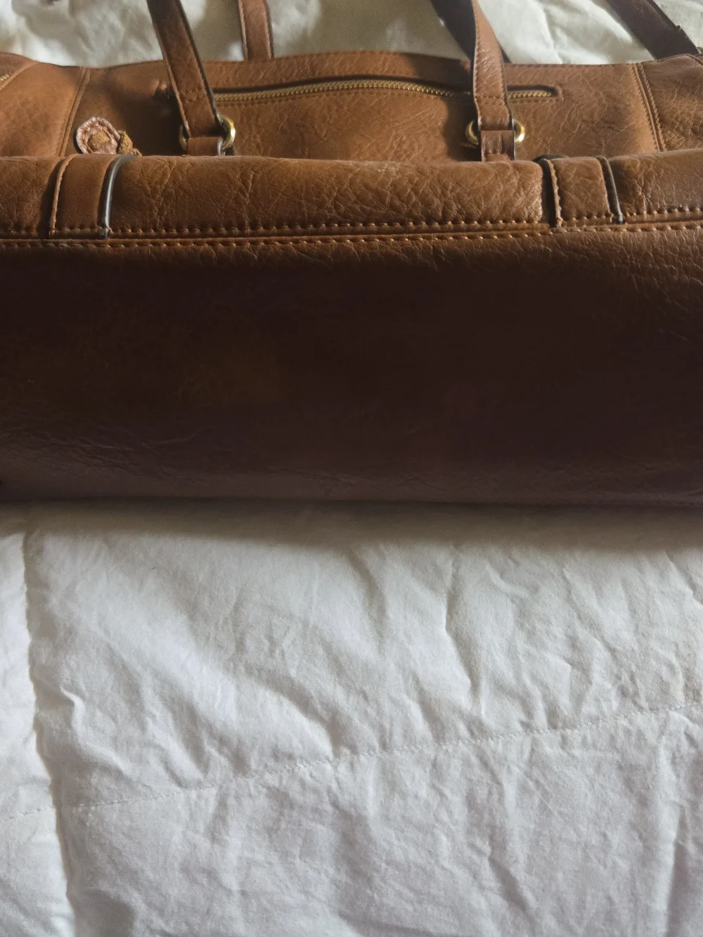Sole Society Cognac Brown Leather Tote/ Laptop Bag with Braided Strap Accents